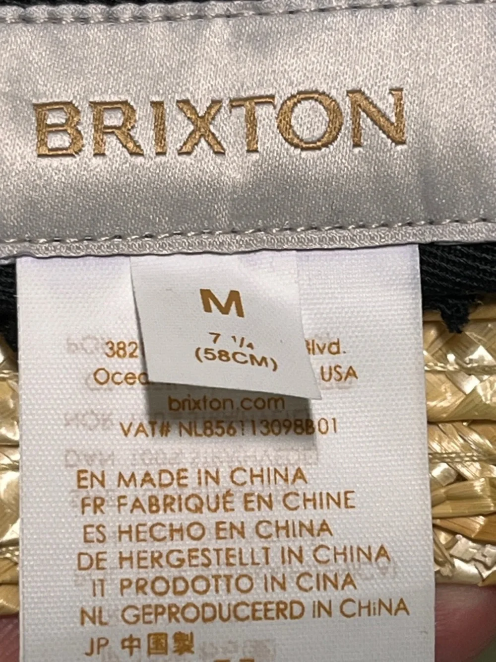BRIXTON Joanna Wheat Straw Hat in Black and Honey Sz M/L